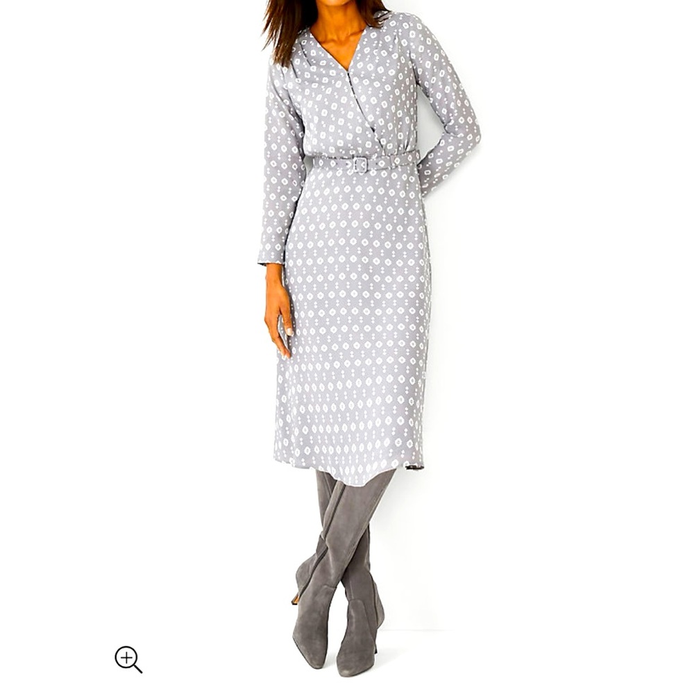 [SOLD] Ann Taylor Gray Sheath Midi Dress with V-Neck